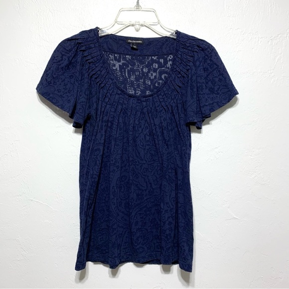 cha cha vente Navy Blue Floral Burnout Blouse Top y2k Sheer size Small - Picture 1 of 7